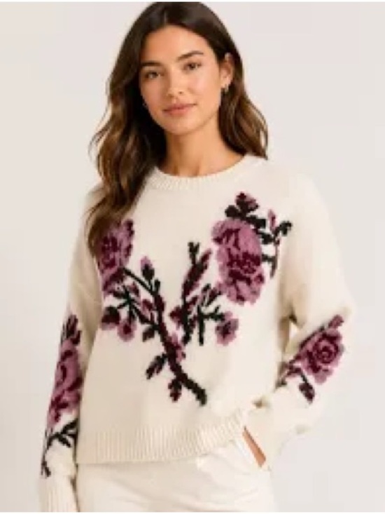 Ted Baker Sweaters - Ted Baker Cream Crewneck Sweater with Rose Motif